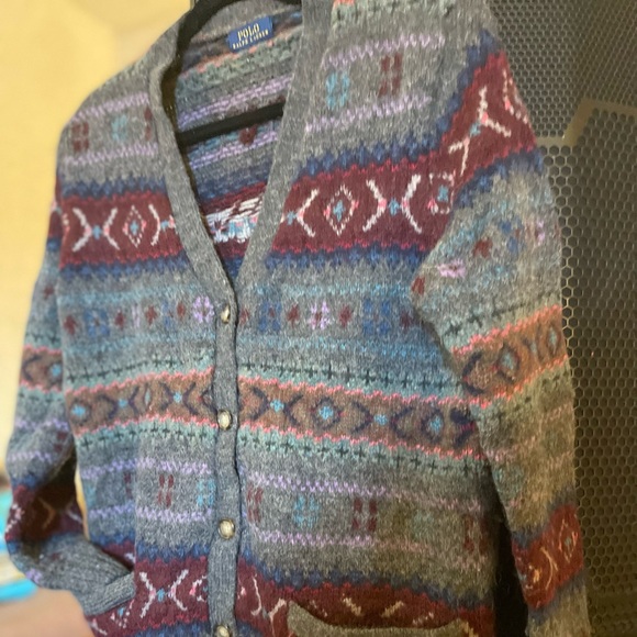 Vintage striped grandpa wool cardigan sweater by Polo Ralph Lauren - Picture 6 of 8